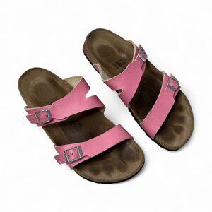Birkis by Birkenstock Pink Leather Footbed Sandals 41 EU 10 US Narrow